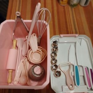 Pink Bakeware Set with Utensils for Kids